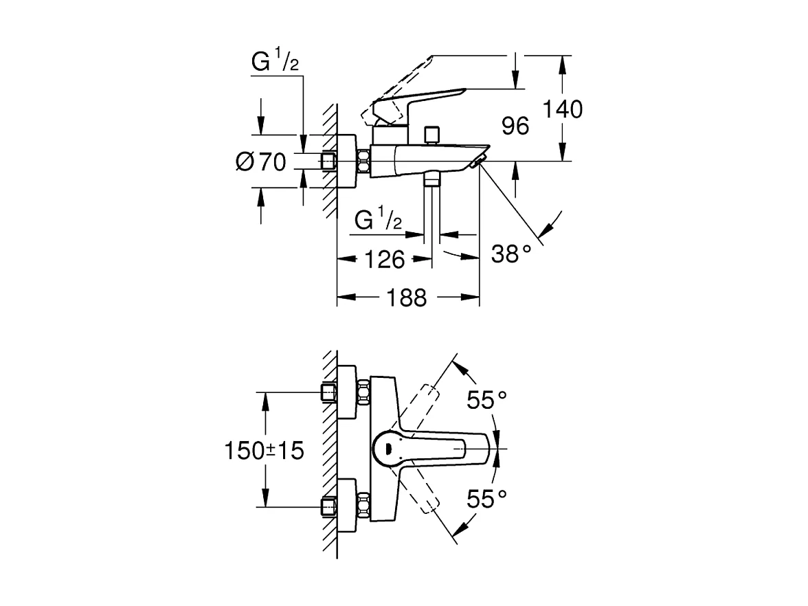 Miscelatore vasca-doccia GROHE Start Nero Opaco - Design Moderno - Cartuccia Ceramica 35mm - Limitatore di Portata e Temperatura