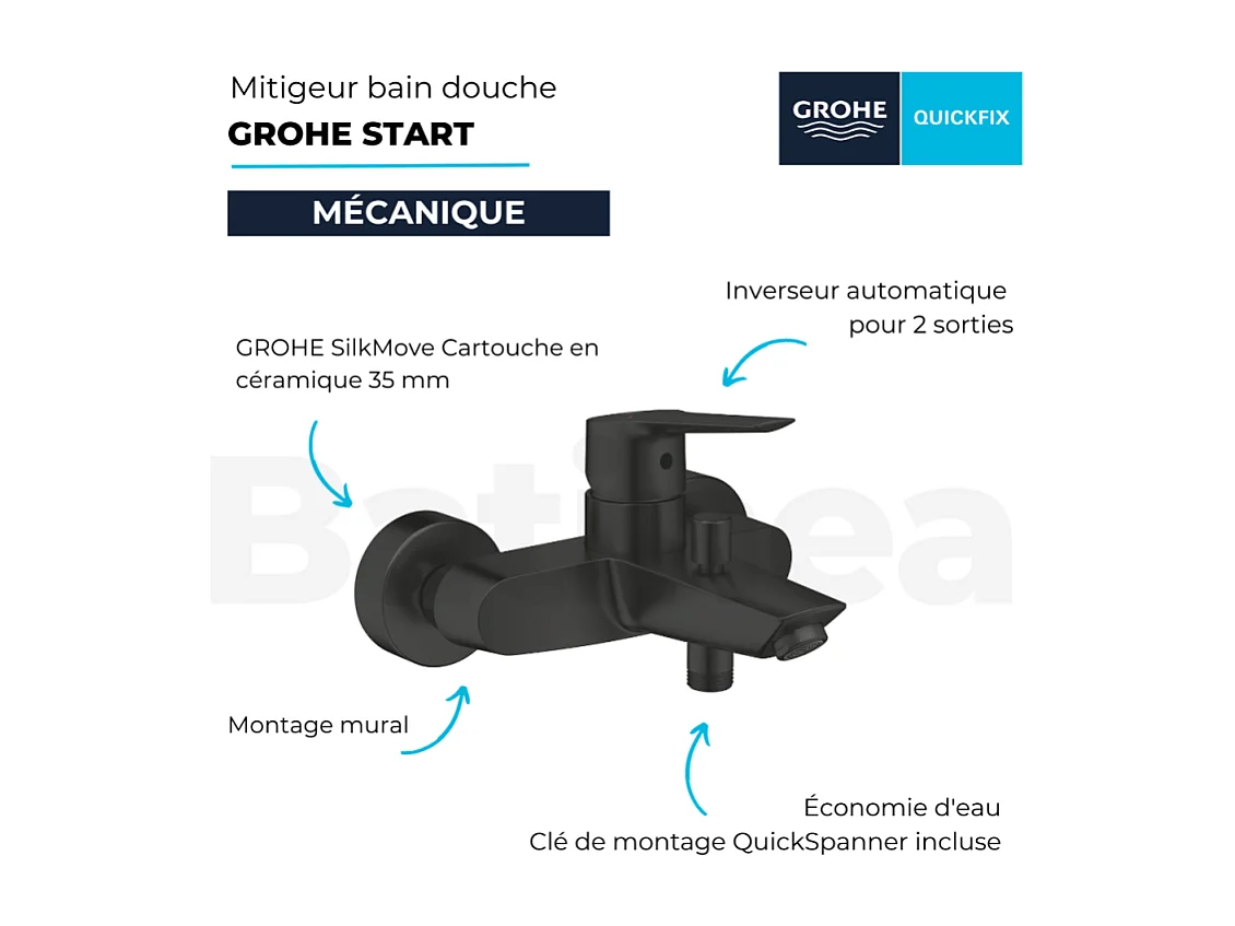 Mitigeur bain douche mécanique GROHE Start noir