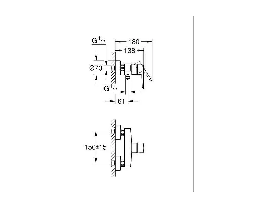Misturador de chuveiro GROHE Start Preto Fosco - Tecnologia de ajuste constante de temperatura e fluxo - Montagem de parede aparente