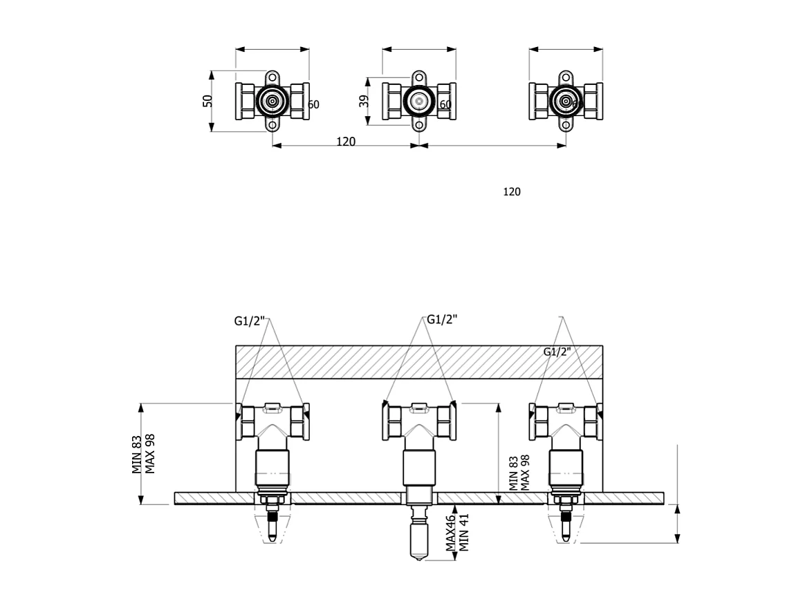 Corps encastré VILLEROY ET BOCH Loop & Friends pour robinet lavabo trois trous mural