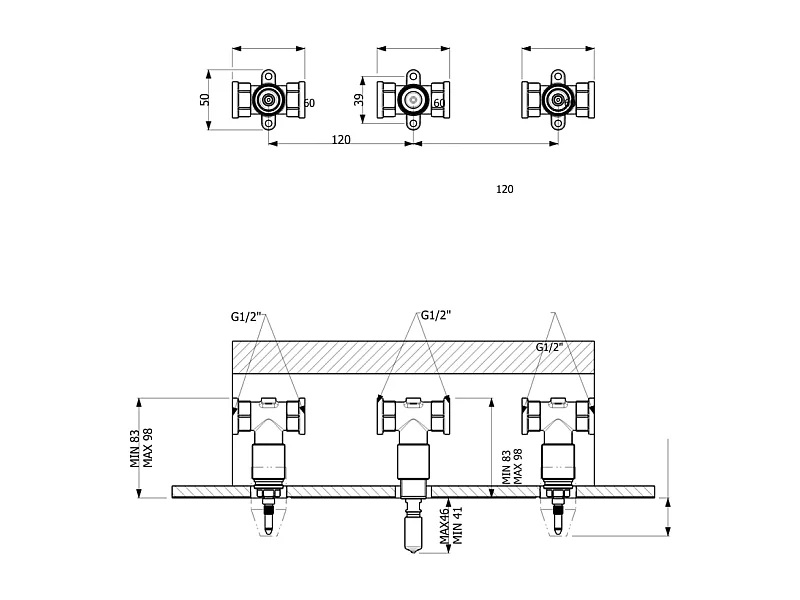 Corps encastré VILLEROY ET BOCH Loop & Friends pour robinet lavabo trois trous mural