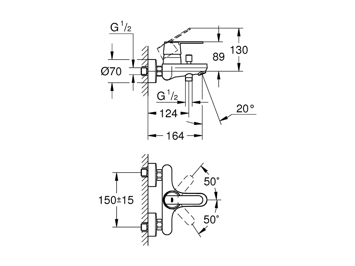 GROHE Get Chrom Bad- und Duschbatterie Wandmontage