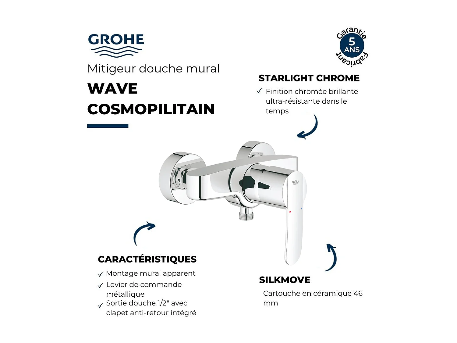 Mitigeur douche mécanique GROHE Quickfix Wave Cosmopolitan