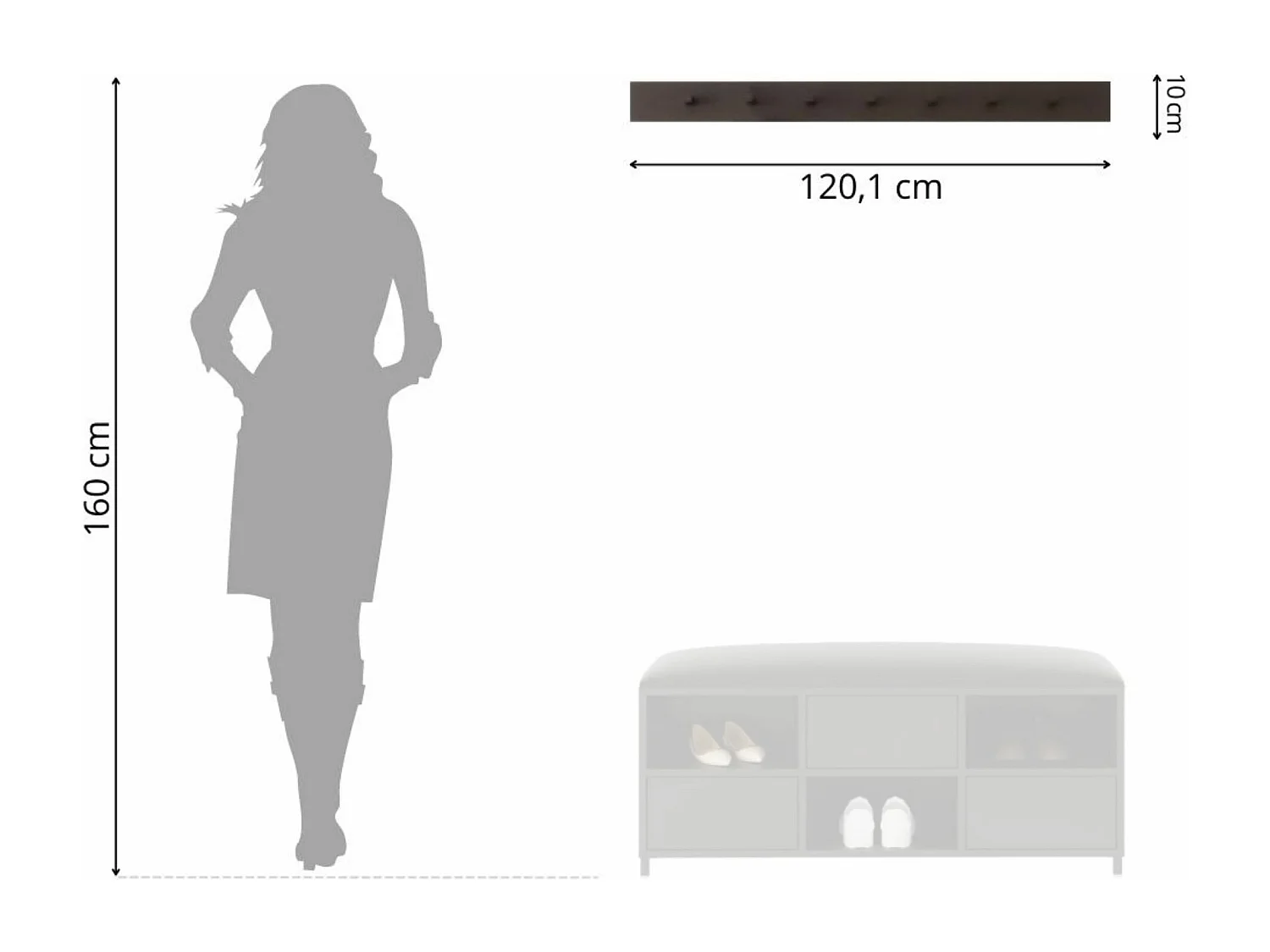 Czarny Wieszak na ubrania Riva / szerokość 120 cm