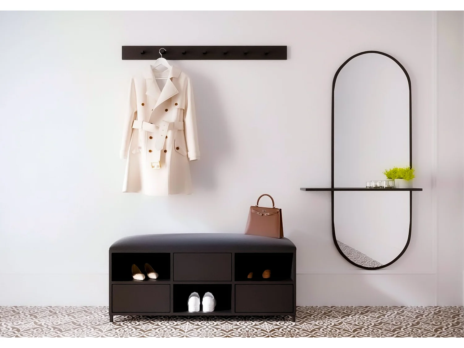 Czarny Wieszak na ubrania Riva / szerokość 120 cm