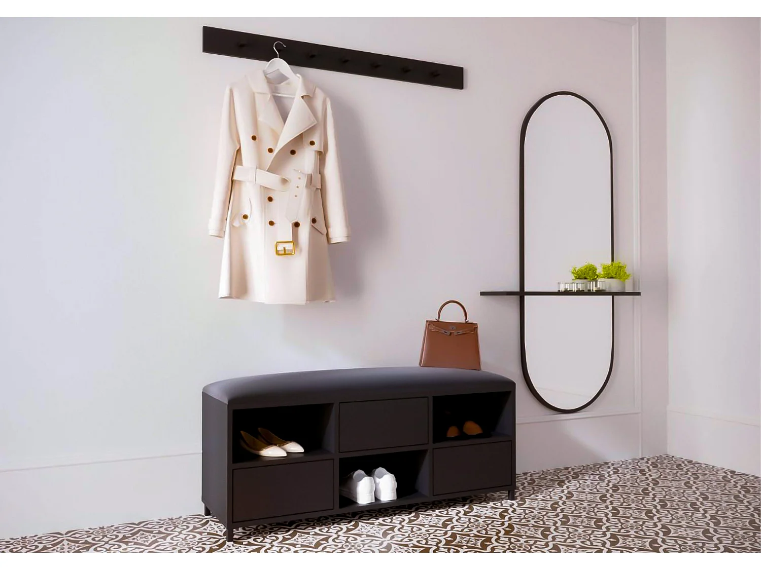 Czarny Wieszak na ubrania Riva / szerokość 120 cm