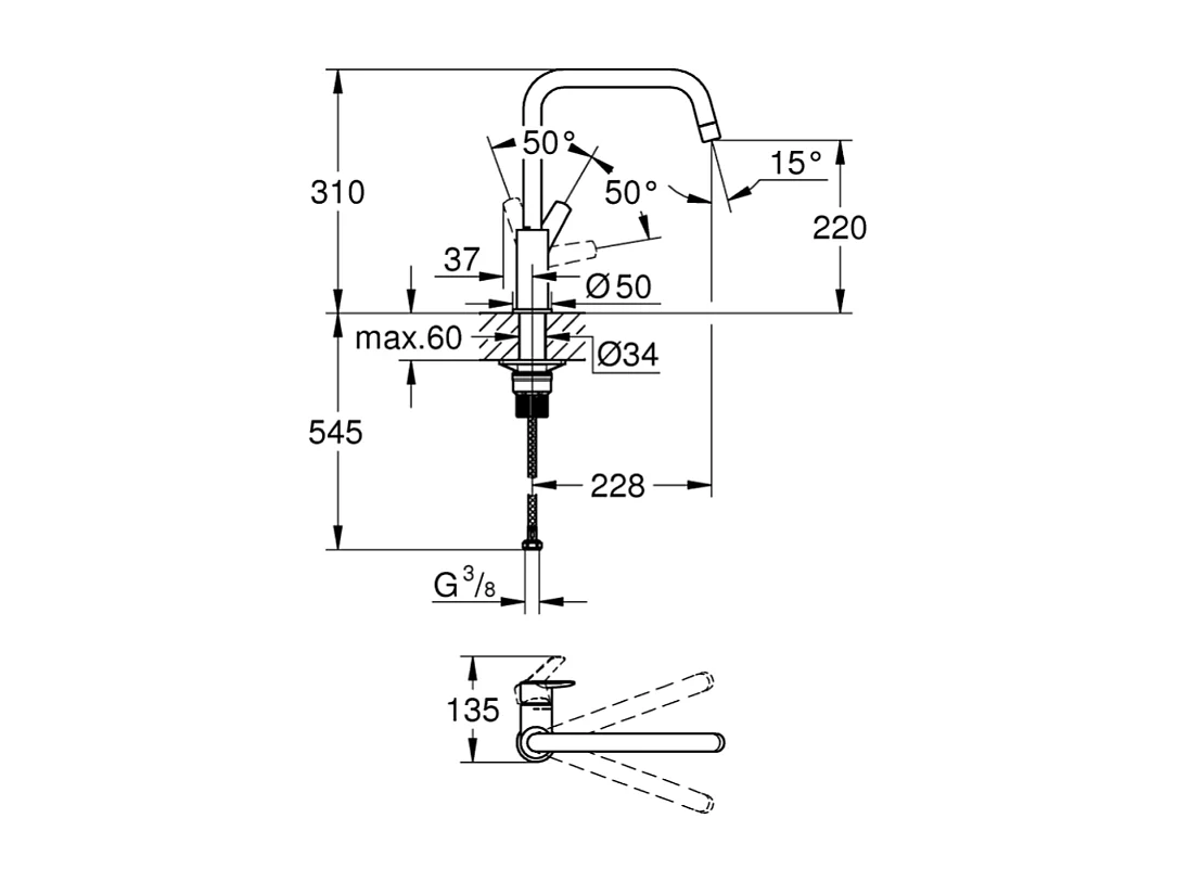 Robinet de cuisine GROHE Start bec haut noir mat