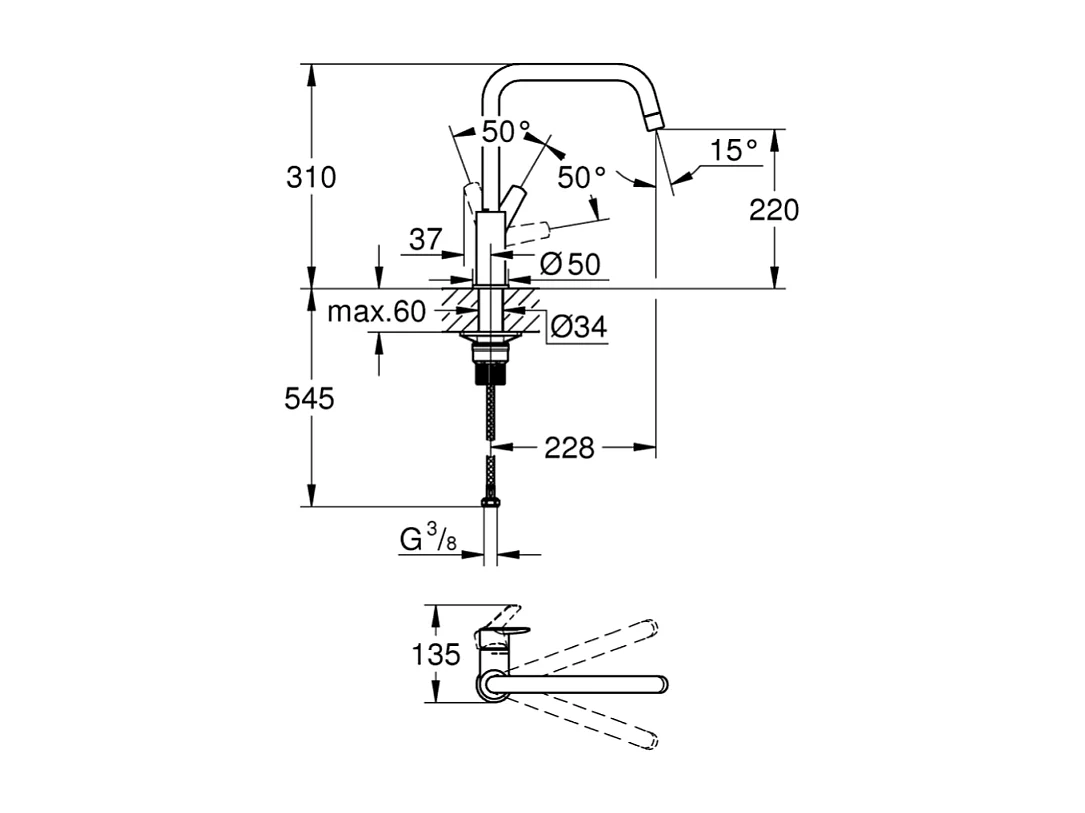 Robinet de cuisine GROHE Start bec haut noir mat