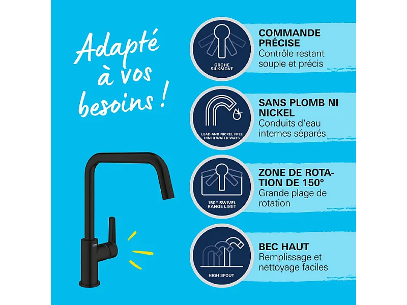 Robinet de cuisine GROHE Start bec haut noir mat