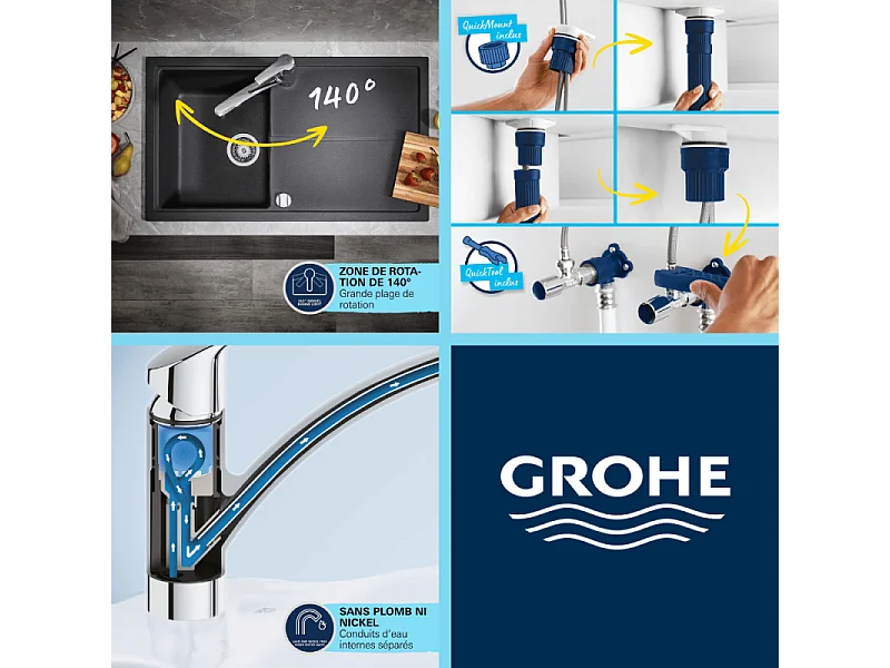 Robinet de cuisine GROHE Start bec haut noir mat
