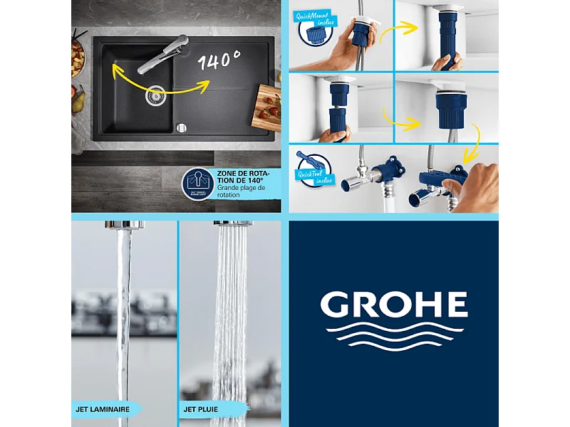 Robinet de cuisine avec douchette GROHE Start noir mat