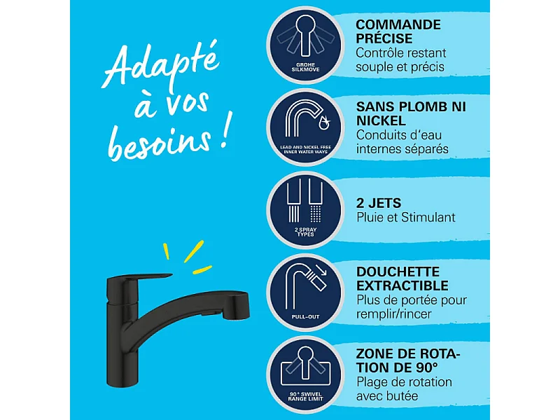 Grifo de cocina con ducha GROHE Start negro mate