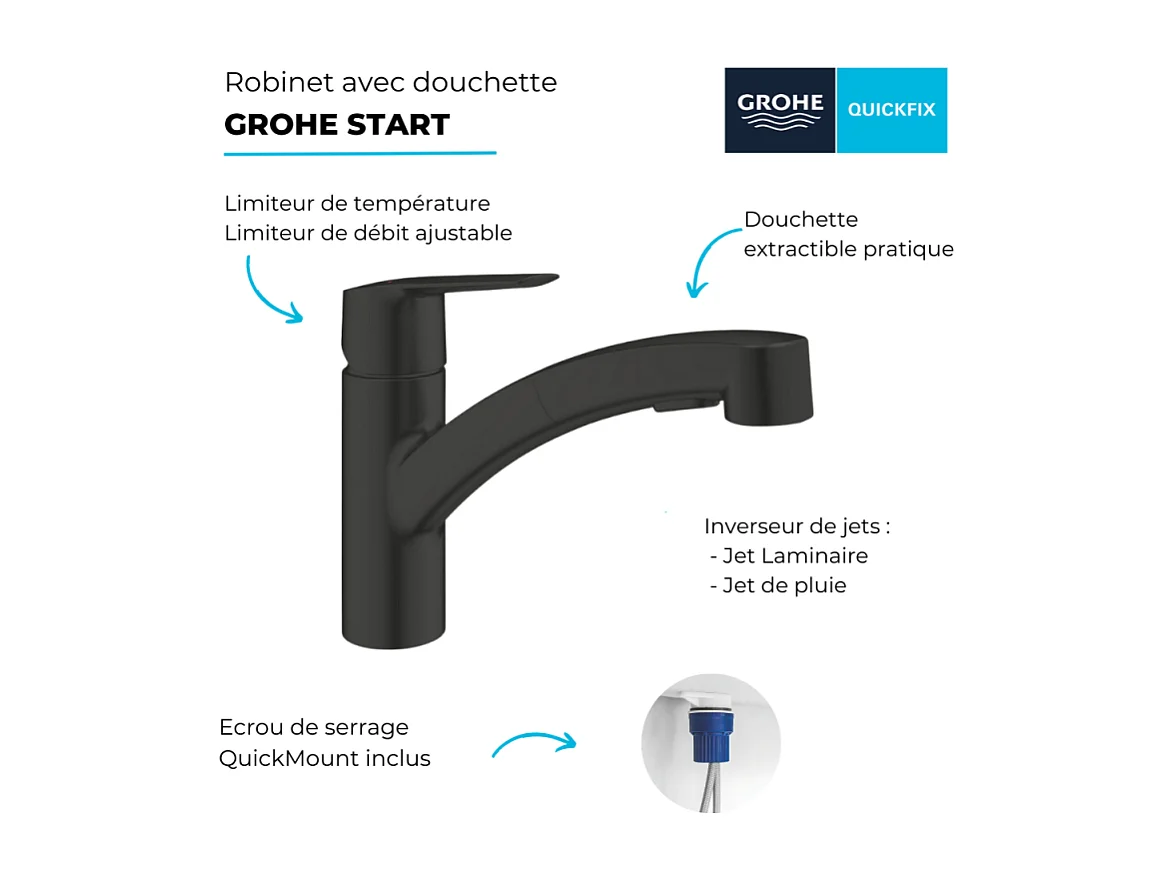 Grifo de cocina con ducha GROHE Start negro mate