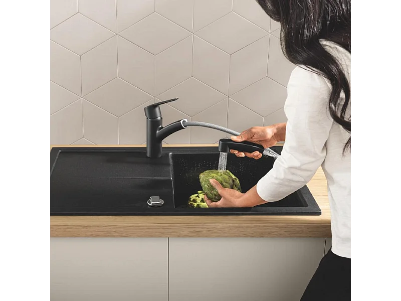 Grifo de cocina con ducha GROHE Start negro mate