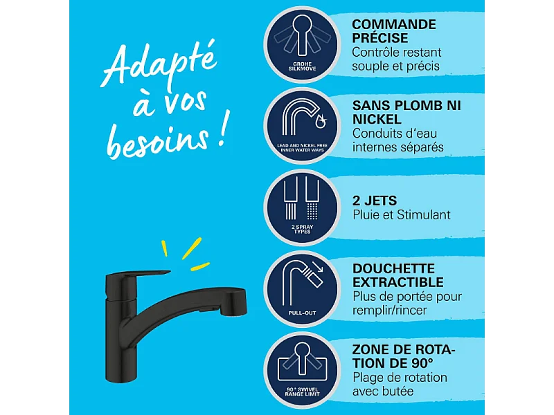 Grifo de cocina con ducha GROHE Start negro mate