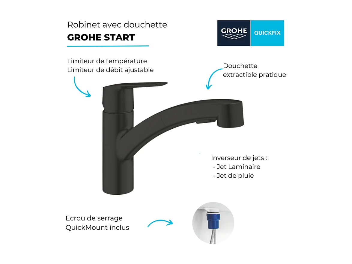 Grifo de cocina con ducha GROHE Start negro mate