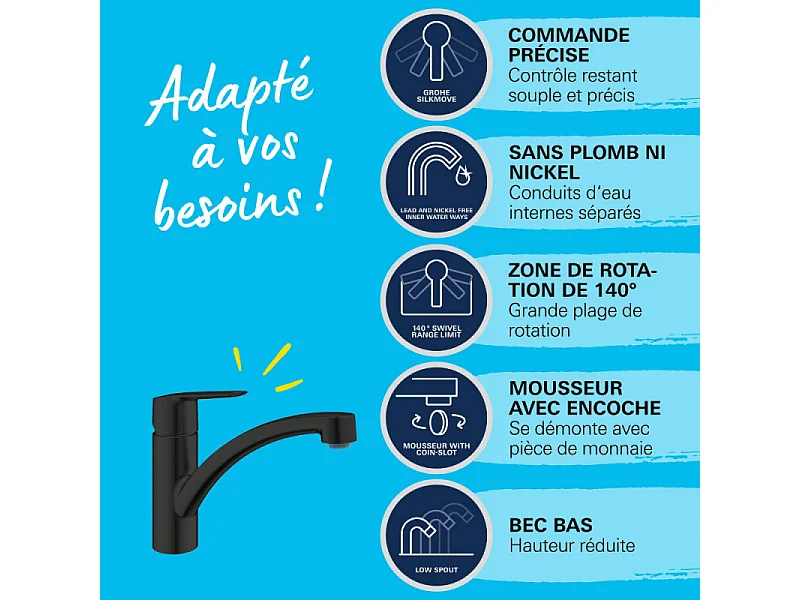 Robinet de cuisine GROHE Start noir mat