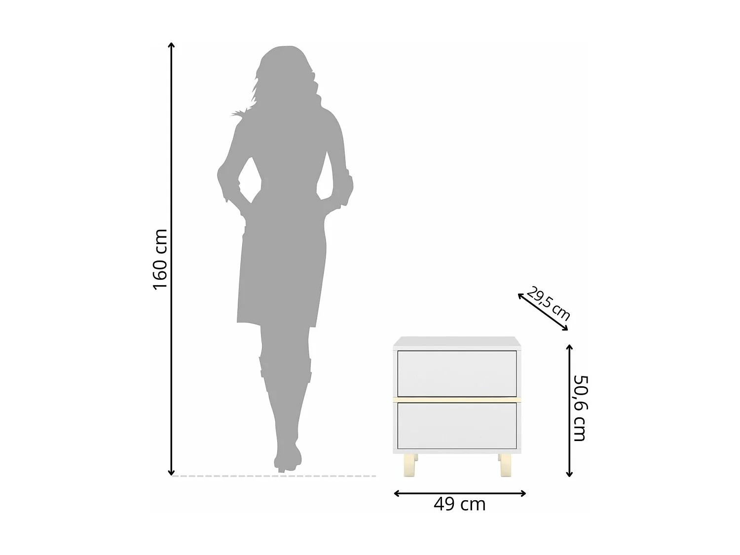 Biała Szafka Nocna Magica ze złotymi dodatkami / szer. 49 cm