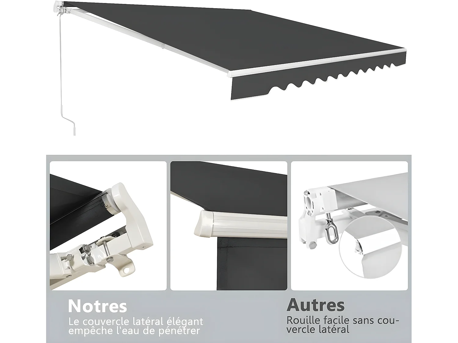 Store Banne de Balcon Rétractable avec Tissu et velours Résistant aux UV et à l'eau, Cadre en Aluminium Angle Réglable 5-35° ,3,6 x 3 m