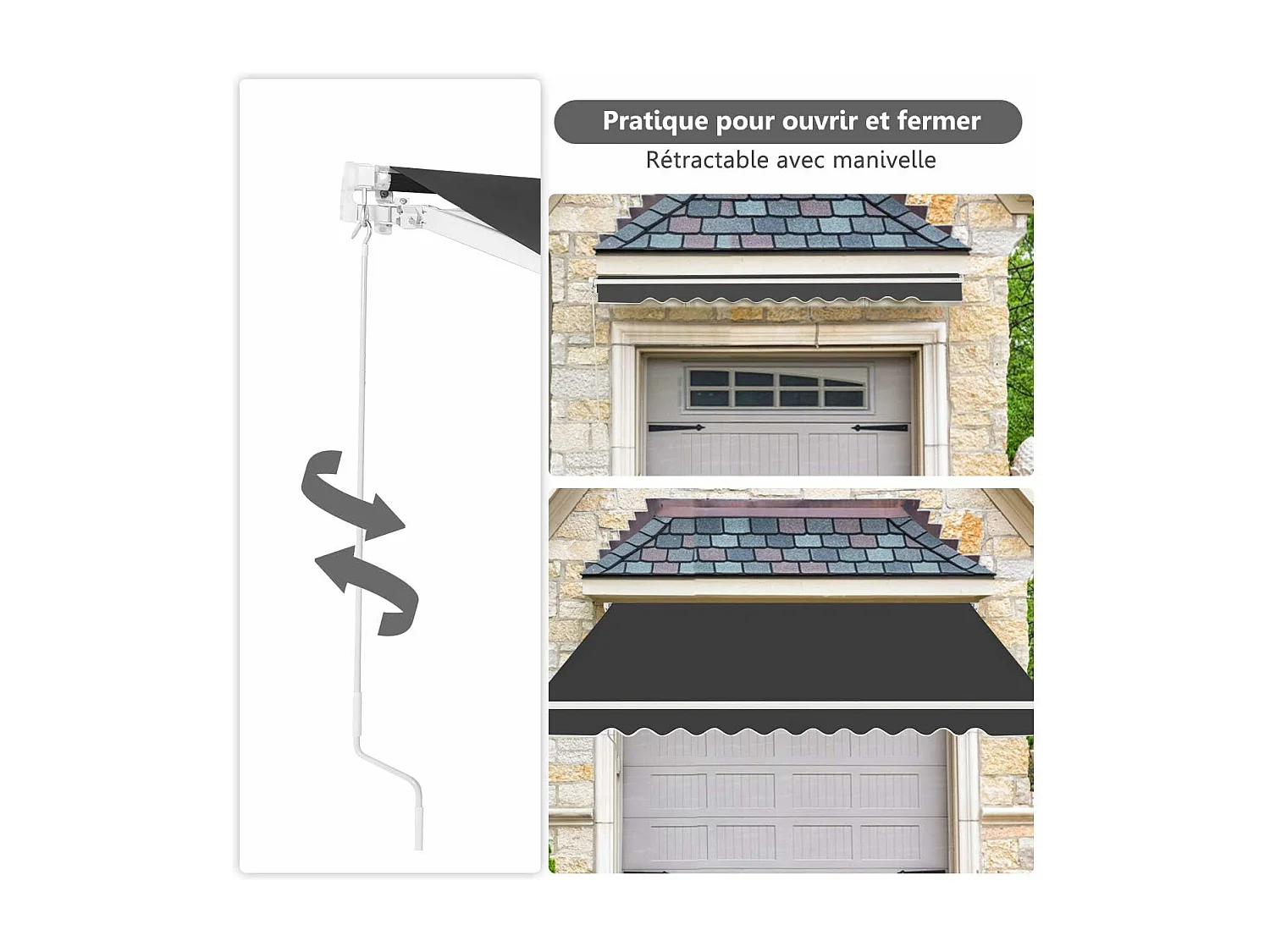 Store Banne de Balcon Rétractable avec Tissu et velours Résistant aux UV et à l'eau, Cadre en Aluminium Angle Réglable 5-35° ,3,6 x 3 m