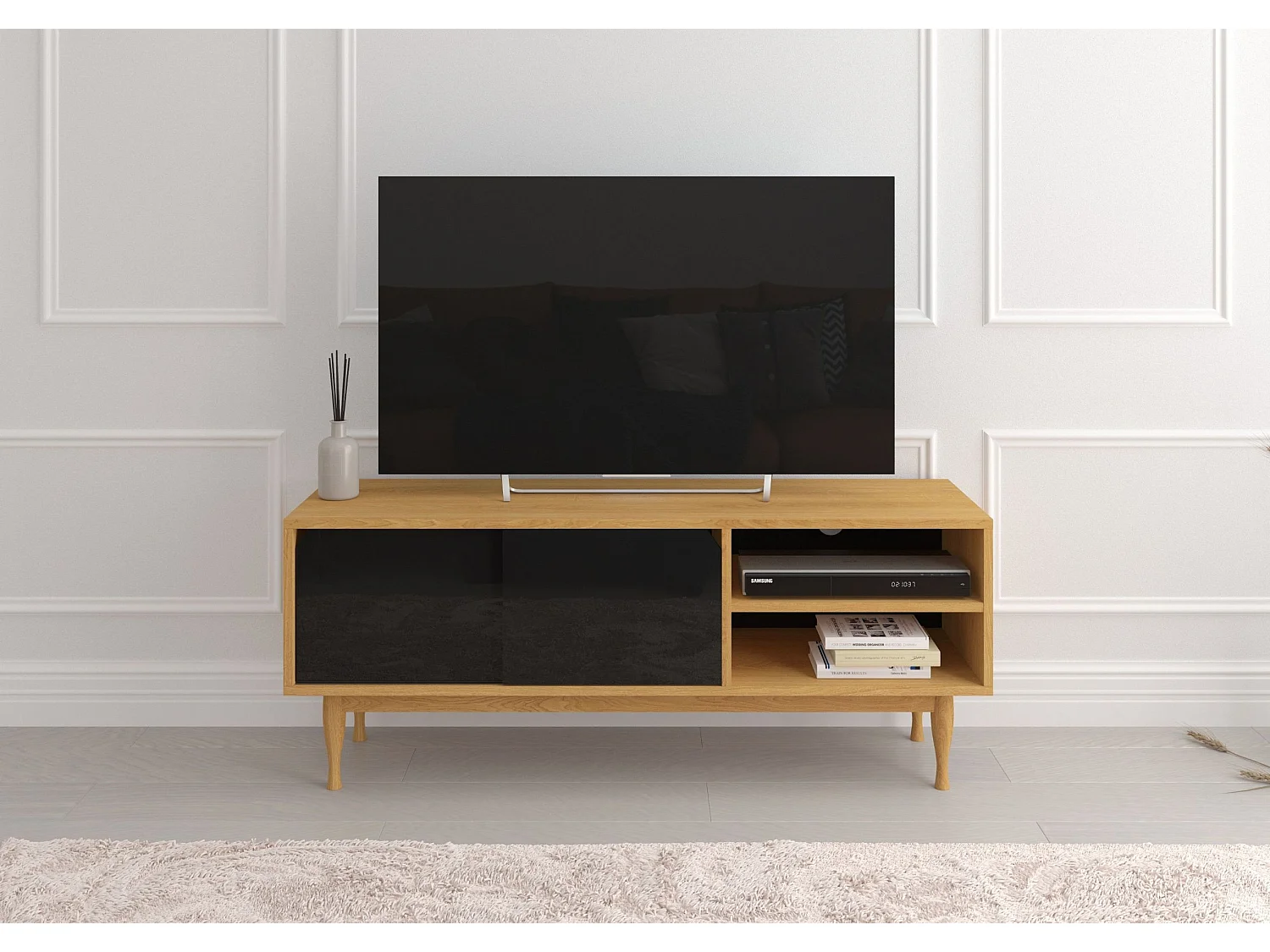 Szafka Rtv Elza Black na dębowych nogach / szer. 135 cm