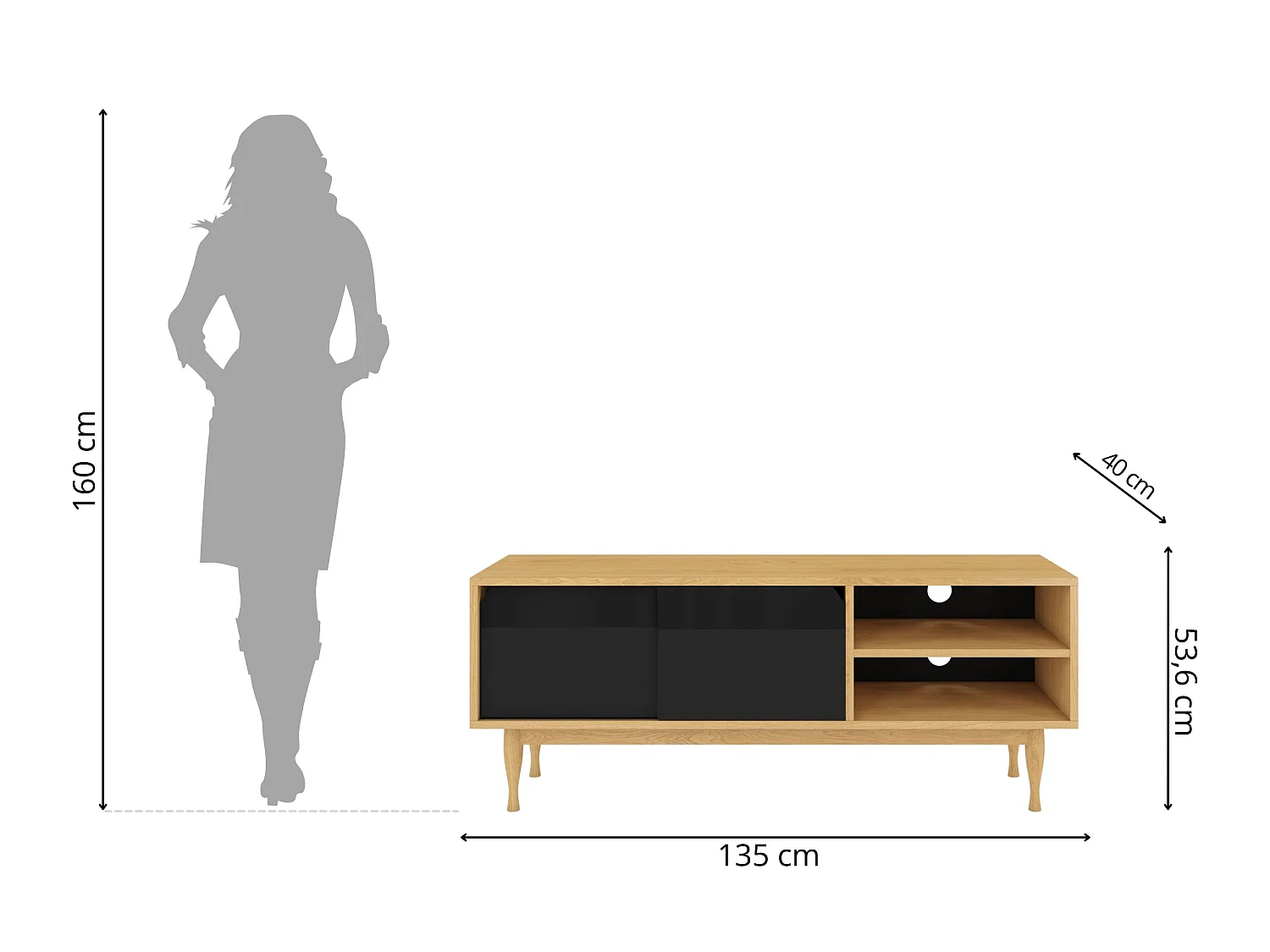 Szafka Rtv Elza Black na dębowych nogach / szer. 135 cm