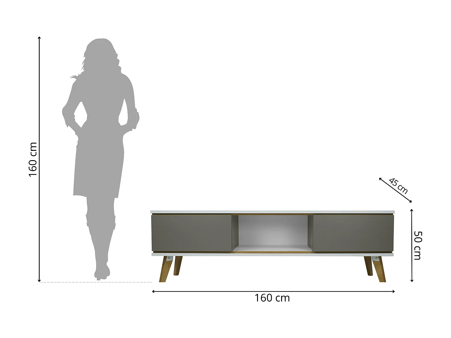 Commode TV grise JORGEN / largeur 160 cm