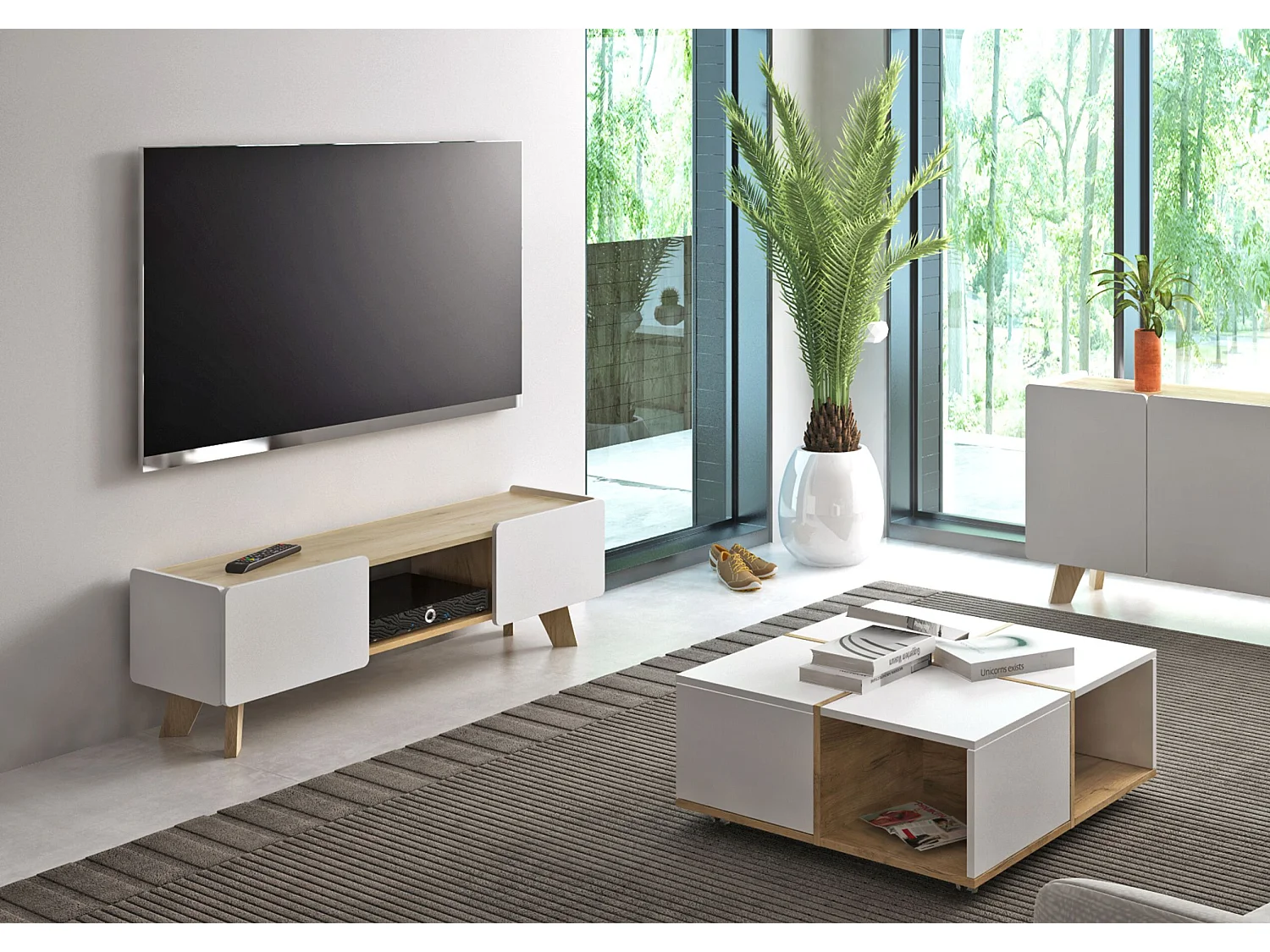 Szafka RTV LETT 135 biała/dąb