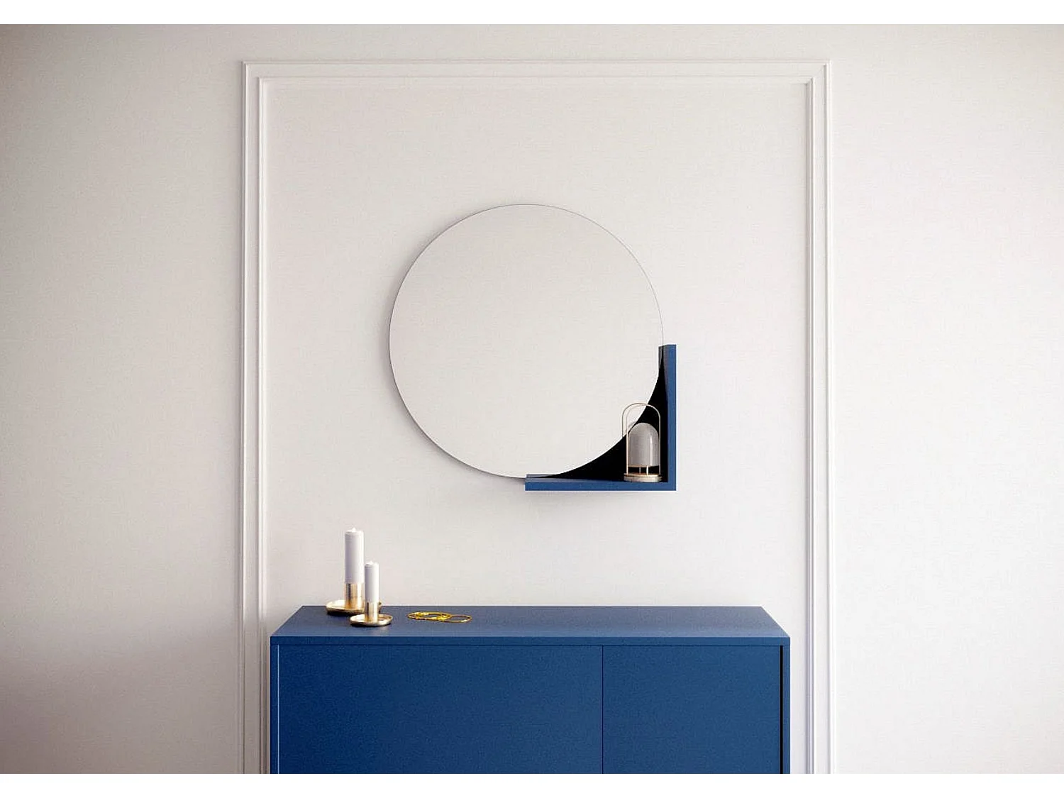 Miroir rond bleu marine avec étagère LUCIJA / diamètre 60 cm