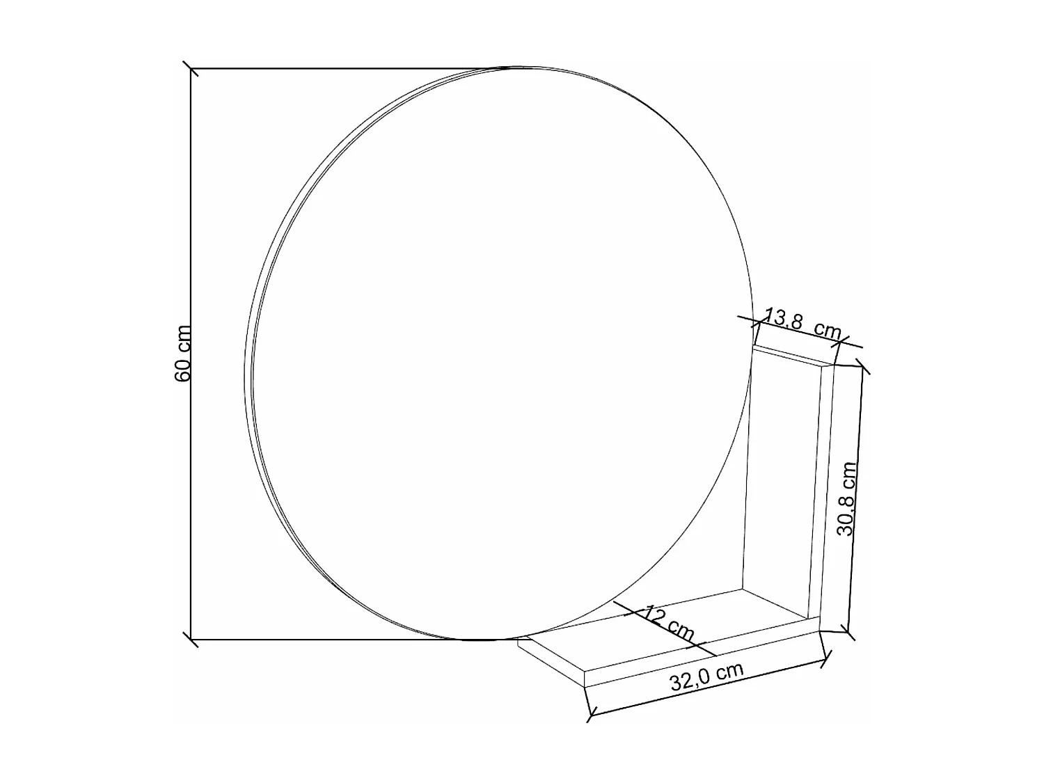 Miroir rond bleu marine avec étagère LUCIJA / diamètre 60 cm