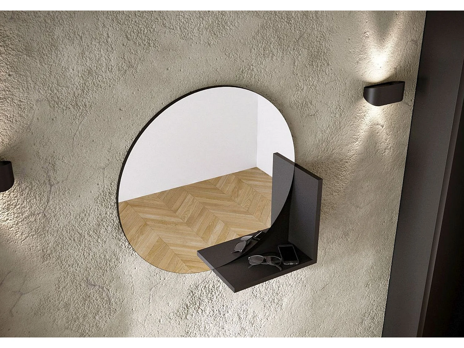 Okrągłe Czarne Lustro z półką Lucija / średnica 60 cm