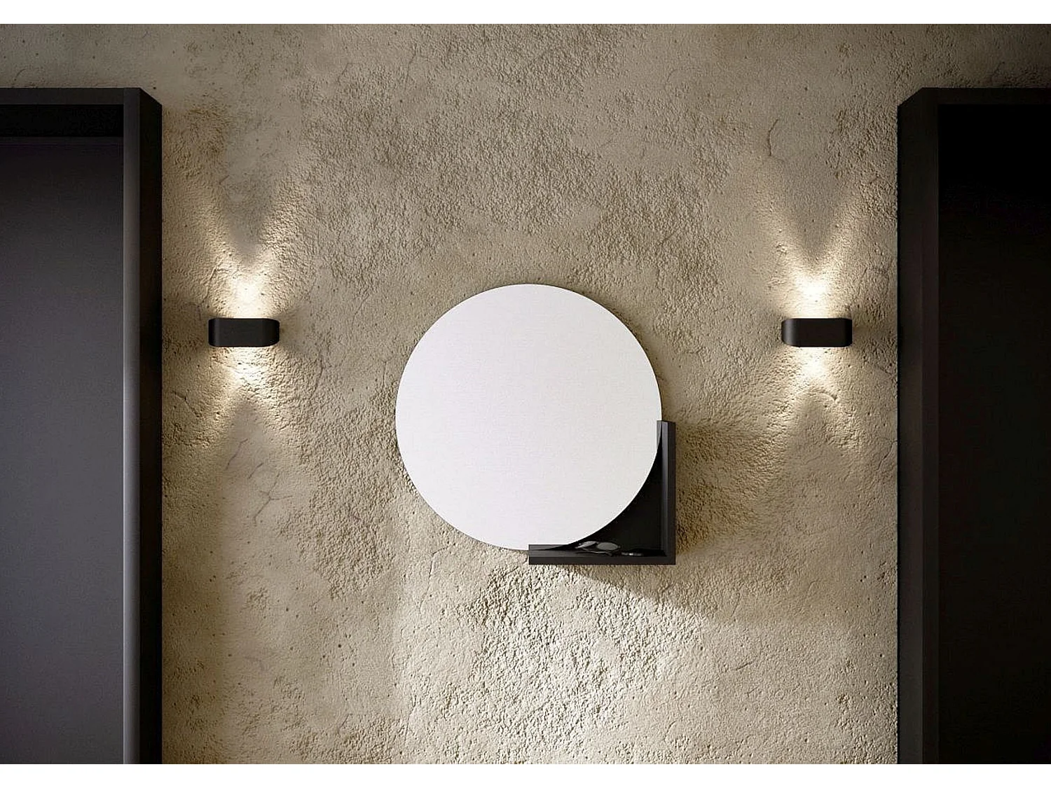 Okrągłe Czarne Lustro z półką Lucija / średnica 60 cm