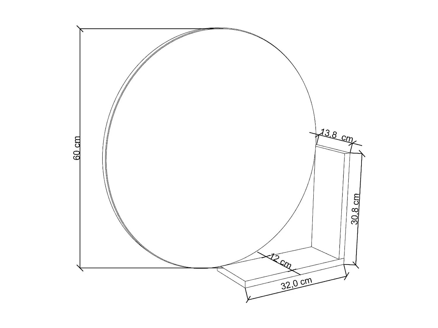 Okrągłe Czarne Lustro z półką Lucija / średnica 60 cm