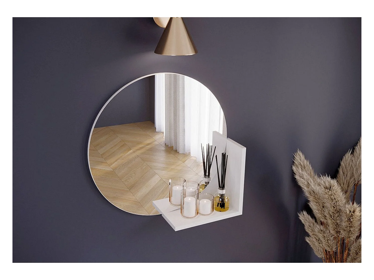 Okrągłe Białe Lustro z półką Lucija / średnica 60 cm