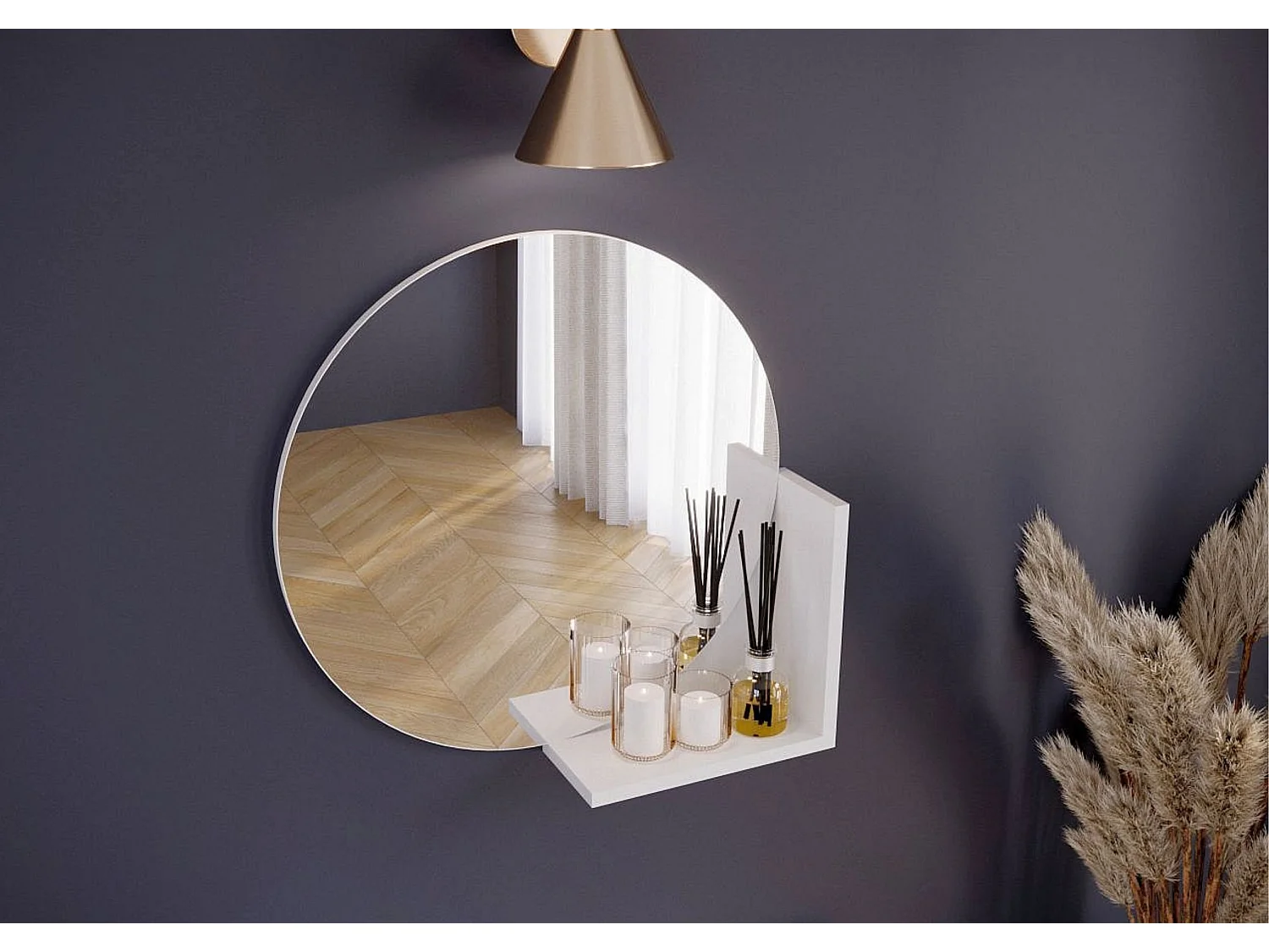 Okrągłe Białe Lustro z półką Lucija / średnica 60 cm