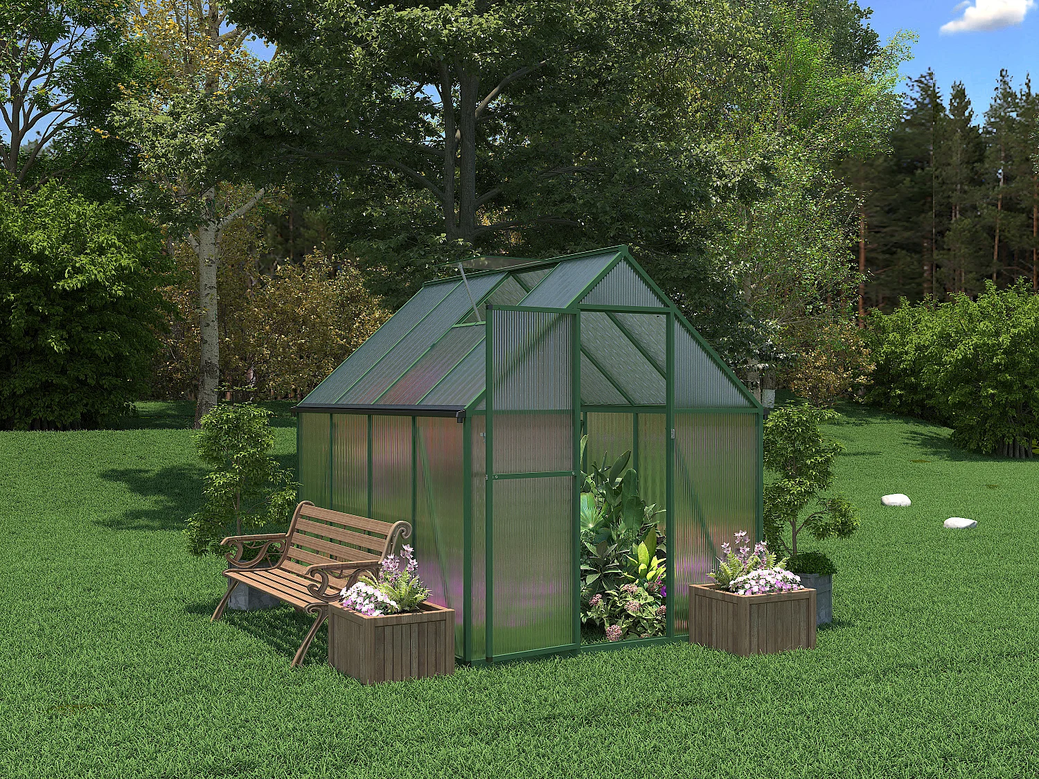 Serre de jardin en polycarbonate et aluminium - 4 m² - Vert - ASTELIA