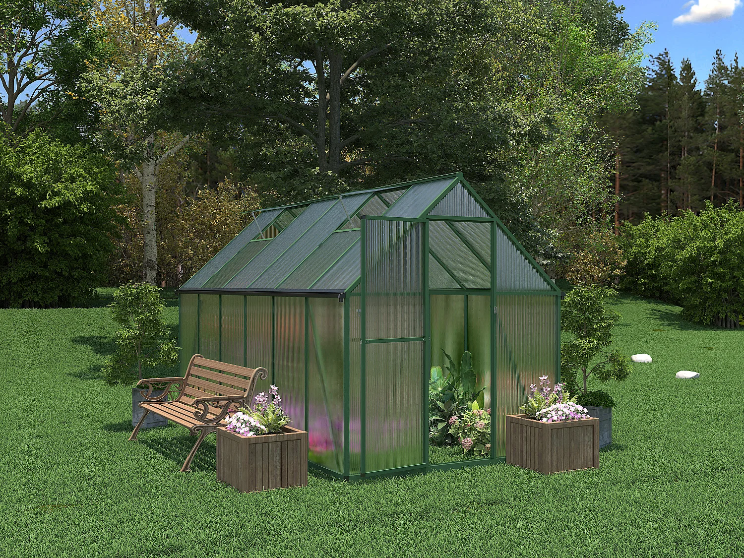 Serre de jardin en polycarbonate et aluminium - 6 m² - Vert - ASTELIA