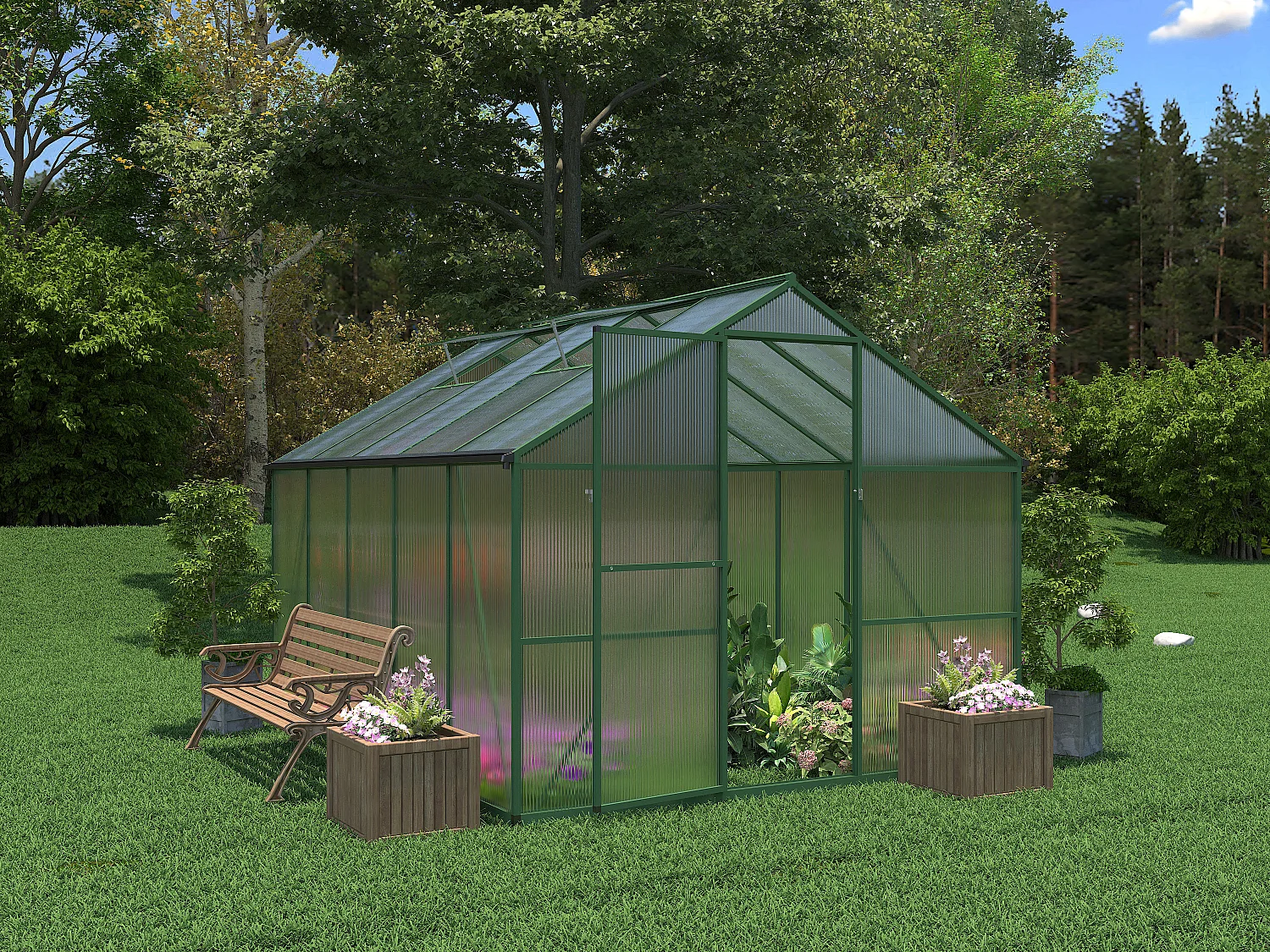 Serre de jardin en polycarbonate et aluminium - 7,48 m² - Vert - ASTELIA