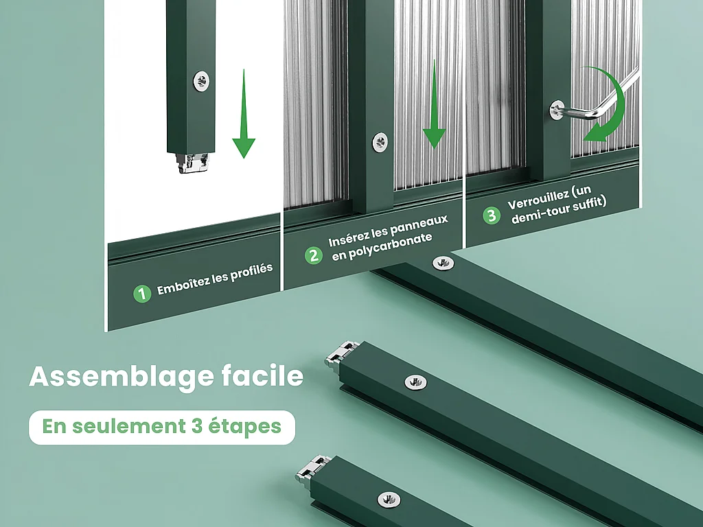 Serre de jardin en polycarbonate et aluminium - 10,42 m² - Vert - ASTELIA