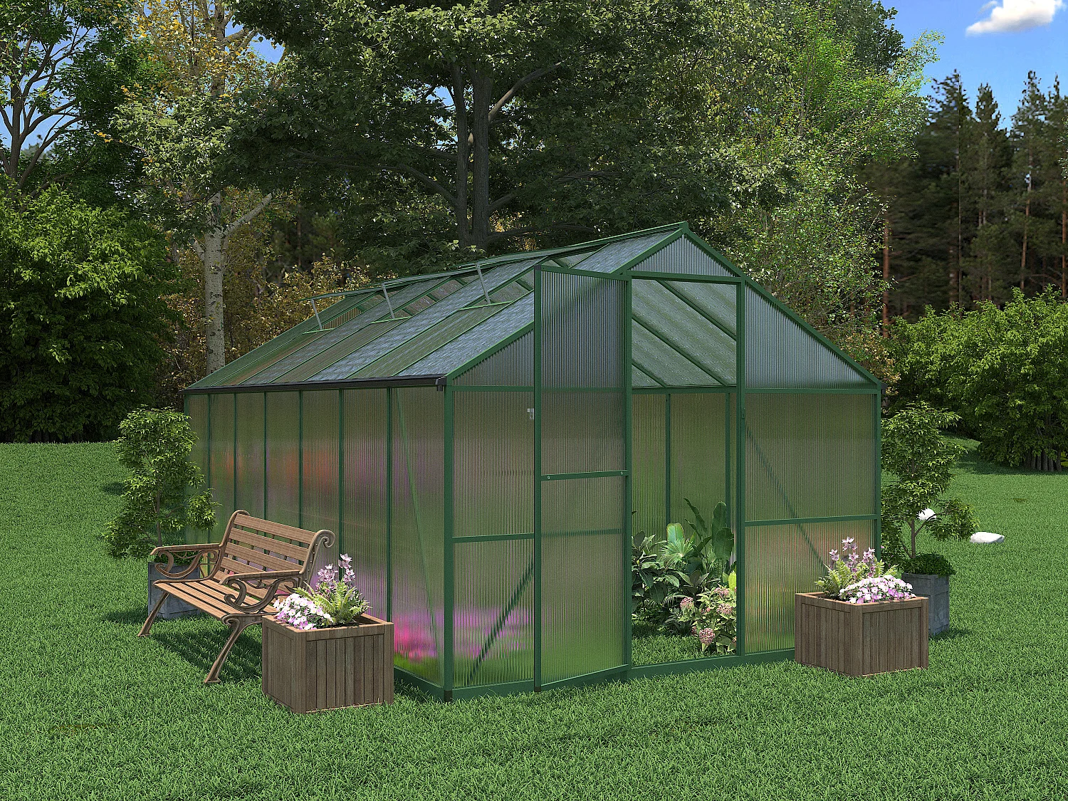 Serre de jardin en polycarbonate et aluminium - 10,42 m² - Vert - ASTELIA