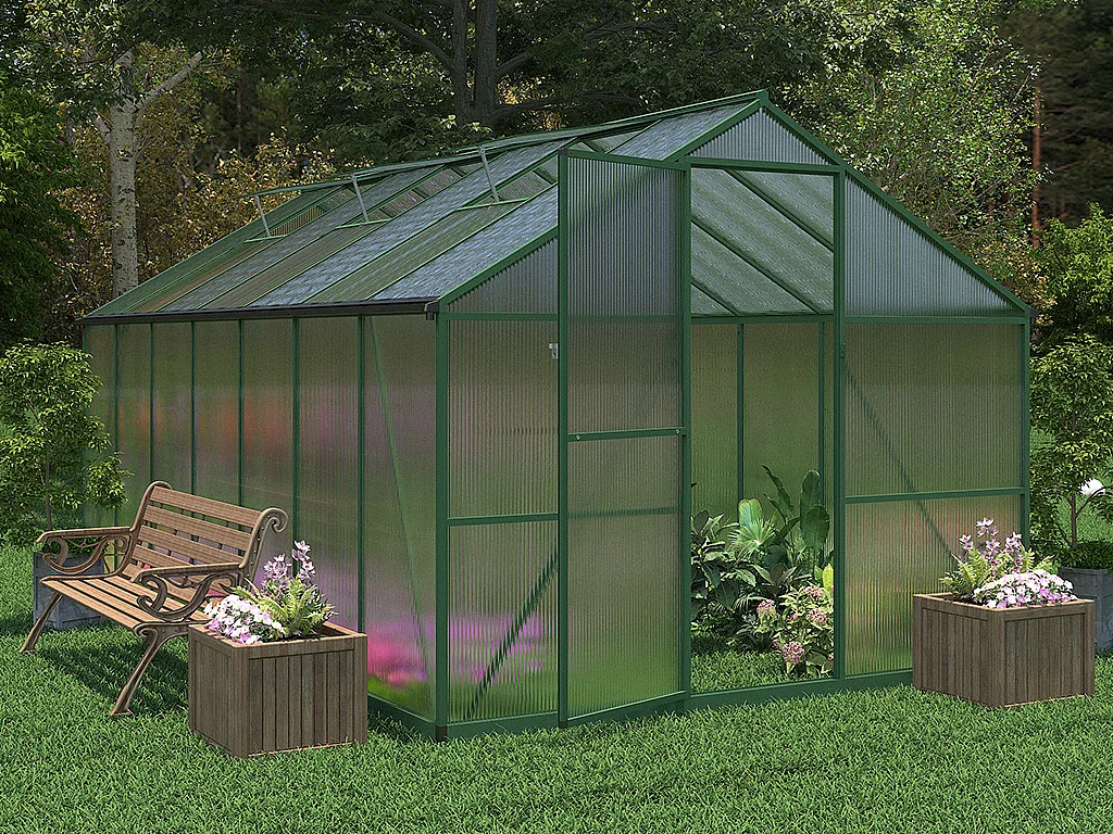 Serre de jardin en polycarbonate et aluminium - 10,42 m² - Vert - ASTELIA