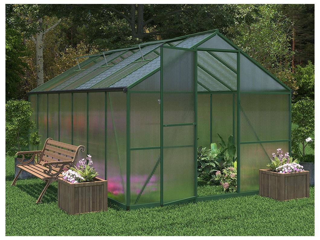 Serre de jardin en polycarbonate et aluminium - 10,42 m² - Vert - ASTELIA