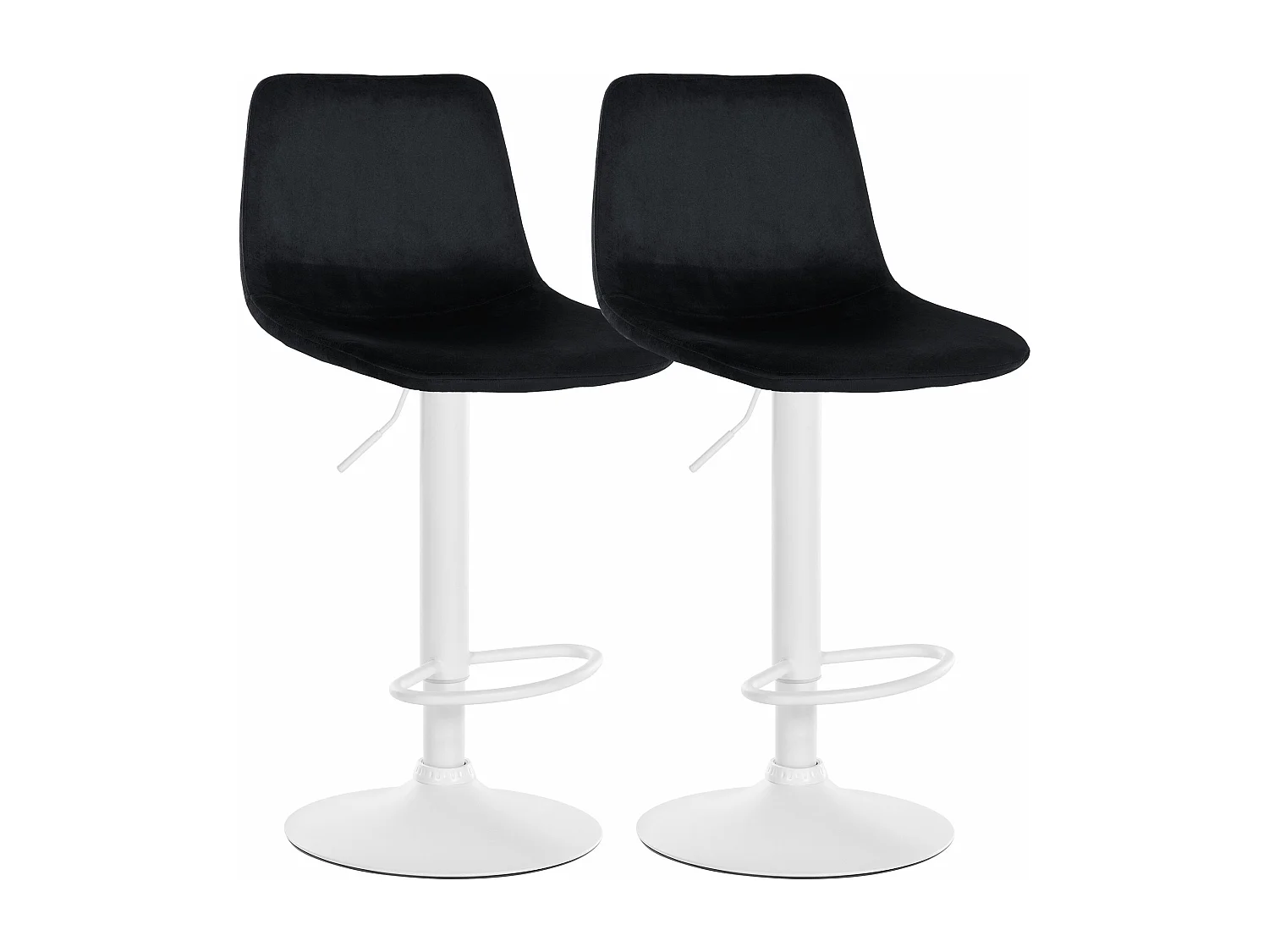 Lot de 2  Tabouret de bar - Velours & Métal blanc mat - Noir - Divo