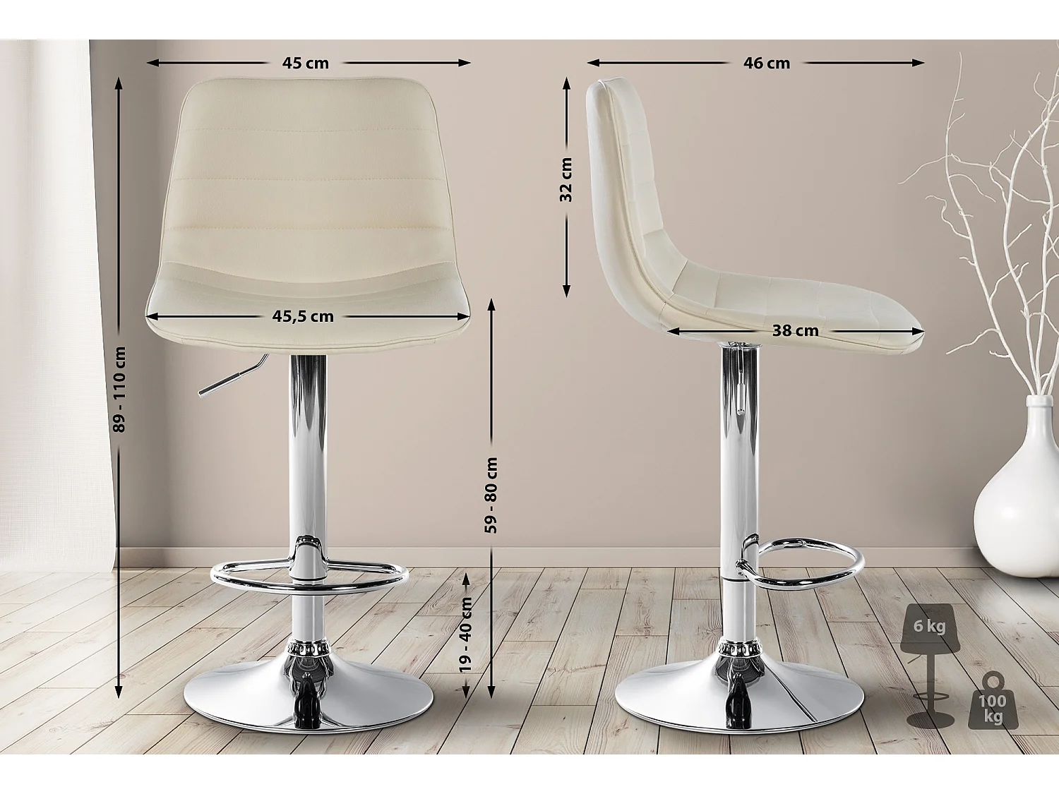 Tabouret de bar - Similicuir (PVC) & Métal - Crème - Lex