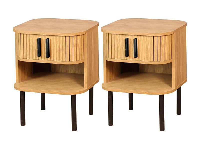 Table de nuit en lamelles bois et métal Kyoto (Lot de 2)