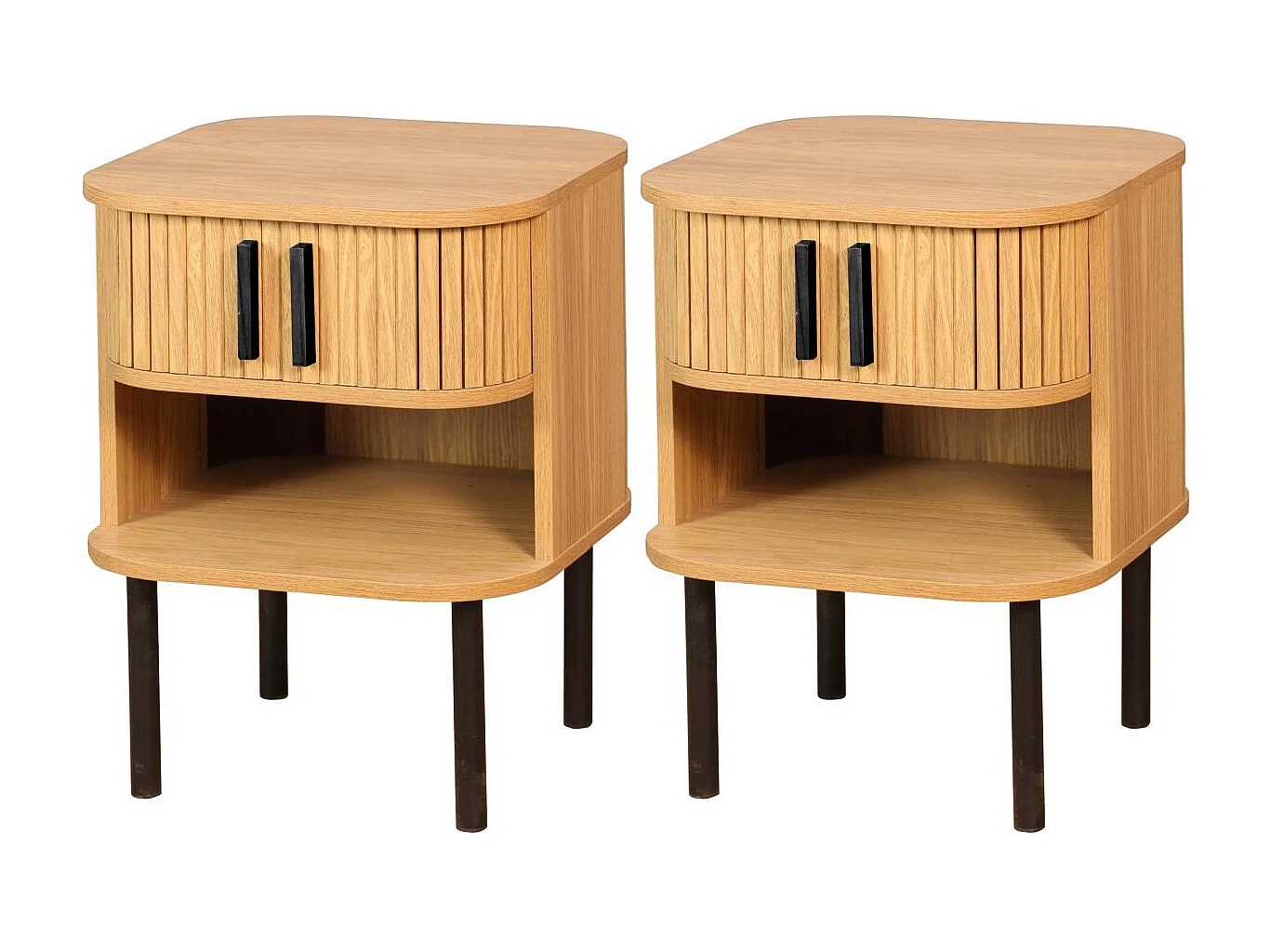 Table de nuit en lamelles bois et métal Kyoto (Lot de 2)