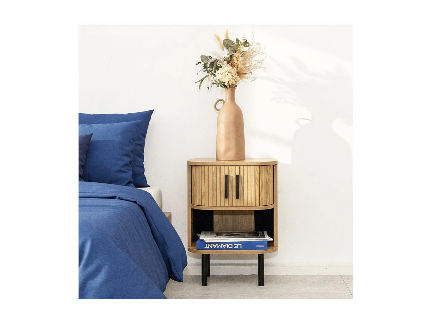 Table de nuit en lamelles bois et métal Kyoto (Lot de 2)