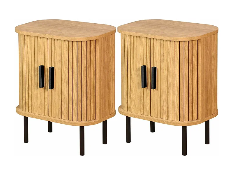 Table de nuit en bois et métal à lamelles KYOTO (Lot de 2)