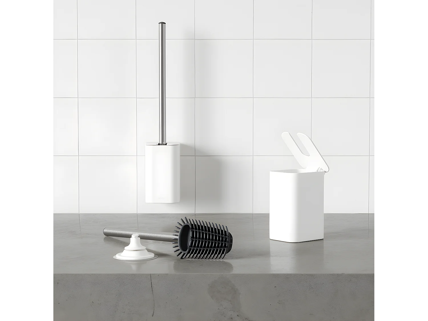 Scopino da bagno adesivo e scomparto Umbra Bianco