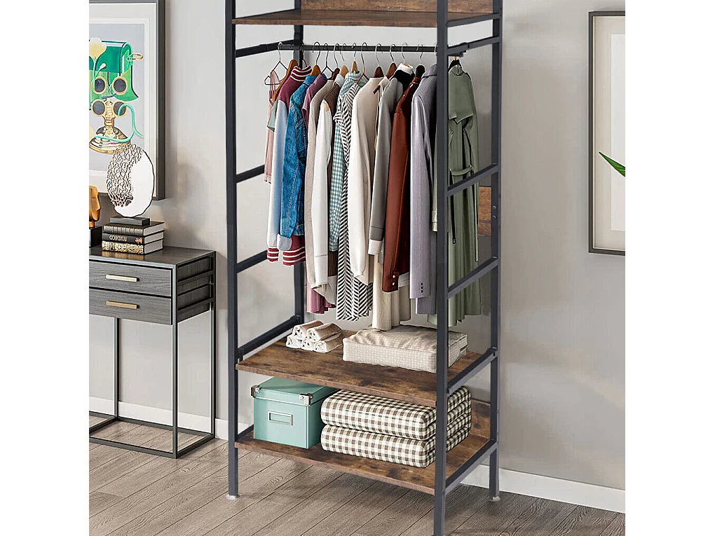 Kleiderständer - Offener Kleiderschrank aus Metall und Holz, abnehmbarer Kleiderständer - 162 x 60 x 40 cm